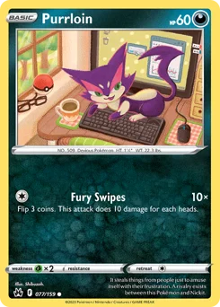 Purrloin Pokemon card from Crown Zenith, card number 77