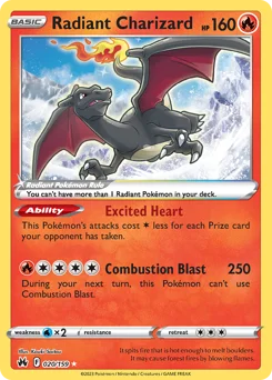 Radiant Charizard Pokemon card from Crown Zenith, card number 20