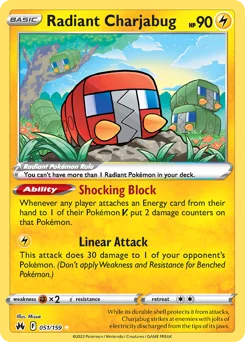 Radiant Charjabug Pokemon card from Crown Zenith, card number 51
