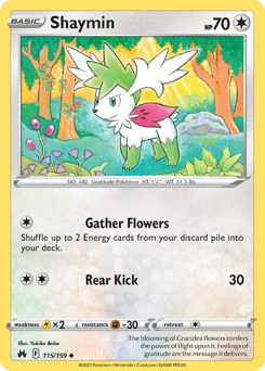 Shaymin Pokemon card from Crown Zenith, card number 115