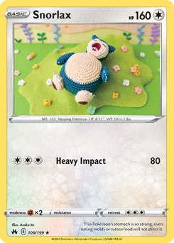 Snorlax Pokemon card from Crown Zenith, card number 109