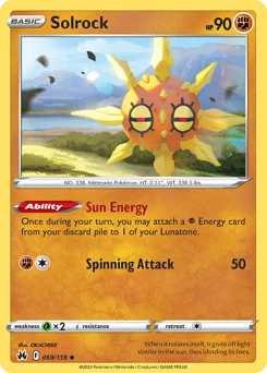 Solrock Pokemon card from Crown Zenith, card number 69