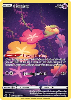 Comfey Pokemon card from Crown Zenith Galarian Gallery, card number GG14