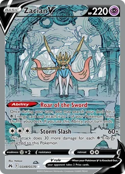 Zacian V Pokemon card from Crown Zenith Galarian Gallery, card number GG48
