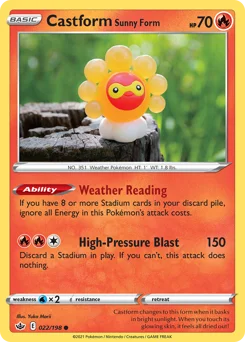 Castform Sunny Form Pokemon card from Chilling Reign, card number 22
