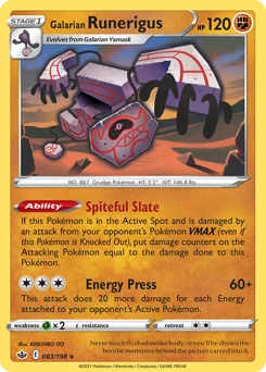 Galarian Runerigus Pokemon card from Chilling Reign, card number 83