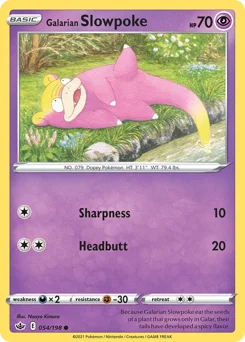 Galarian Slowpoke Pokemon card from Chilling Reign, card number 54