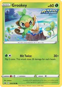 Grookey Pokemon card from Chilling Reign, card number 16