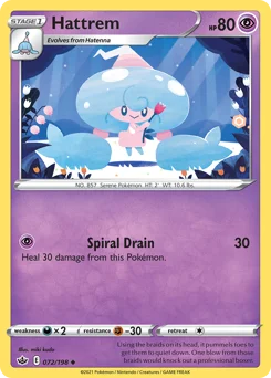Hattrem Pokemon card from Chilling Reign, card number 72