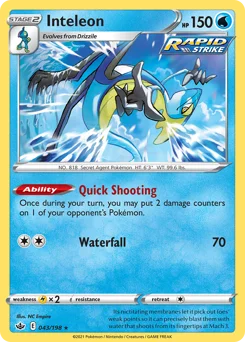 Inteleon Pokemon card from Chilling Reign, card number 43
