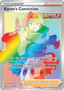 Karen's Conviction Pokemon card from Chilling Reign, card number 216