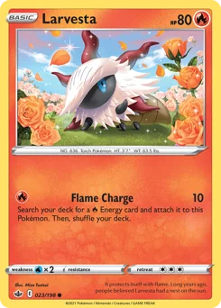 Larvesta Pokemon card from Chilling Reign, card number 23