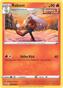 Raboot Pokemon card from Chilling Reign, card number 27