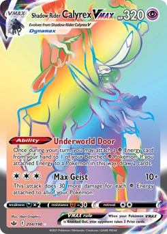 Shadow Rider Calyrex VMAX Pokemon card from Chilling Reign, card number 204