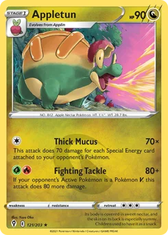 Appletun Pokemon card from Evolving Skies, card number 121