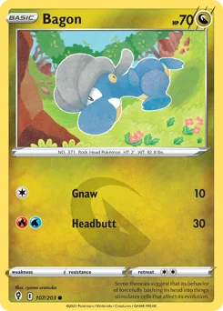 Bagon Pokemon card from Evolving Skies, card number 107