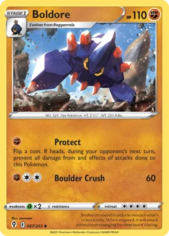 Boldore Pokemon card from Evolving Skies, card number 87