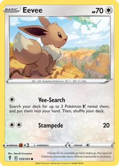 Eevee Pokemon card from Evolving Skies, card number 125