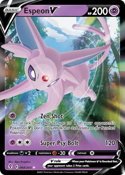 Espeon V Pokemon card from Evolving Skies, card number 64