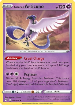 Galarian Articuno Pokemon card from Evolving Skies, card number 63