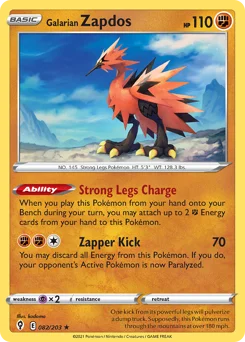 Galarian Zapdos Pokemon card from Evolving Skies, card number 82