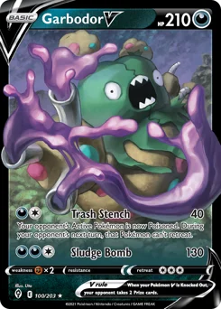 Garbodor V Pokemon card from Evolving Skies, card number 100