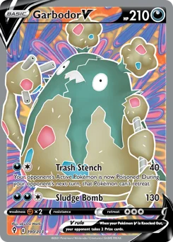 Garbodor V Pokemon card from Evolving Skies, card number 190