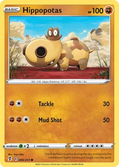 Hippopotas Pokemon card from Evolving Skies, card number 84