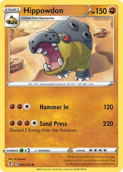 Hippowdon Pokemon card from Evolving Skies, card number 85