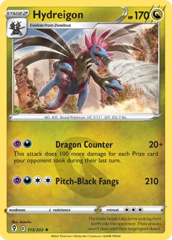 Hydreigon Pokemon card from Evolving Skies, card number 115
