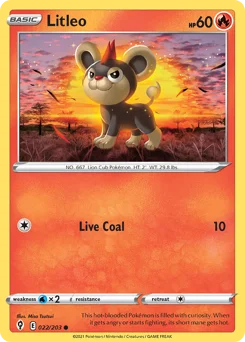 Litleo Pokemon card from Evolving Skies, card number 22