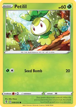 Petilil Pokemon card from Evolving Skies, card number 9