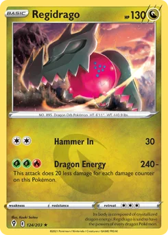 Regidrago Pokemon card from Evolving Skies, card number 124