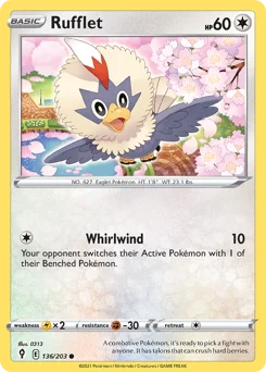 Rufflet Pokemon card from Evolving Skies, card number 136