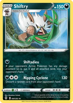 Shiftry Pokemon card from Evolving Skies, card number 97