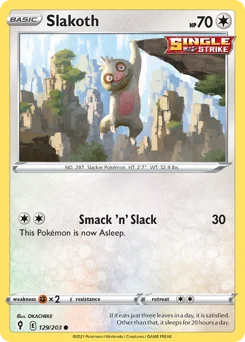 Slakoth Pokemon card from Evolving Skies, card number 129