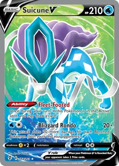 Suicune V Pokemon card from Evolving Skies, card number 173