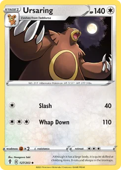Ursaring Pokemon card from Evolving Skies, card number 127