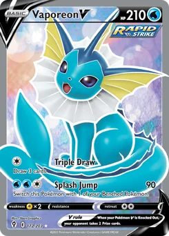 Vaporeon V Pokemon card from Evolving Skies, card number 172
