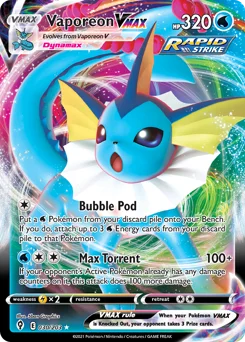 Vaporeon VMAX Pokemon card from Evolving Skies, card number 30