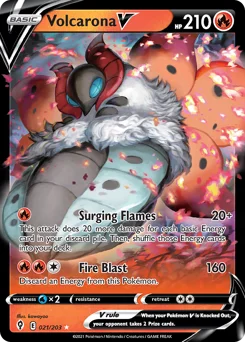 Volcarona V Pokemon card from Evolving Skies, card number 21