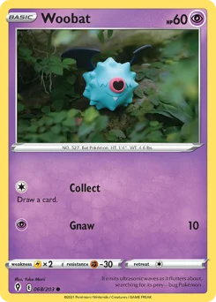 Woobat Pokemon card from Evolving Skies, card number 68