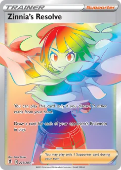 Zinnia's Resolve Pokemon card from Evolving Skies, card number 225