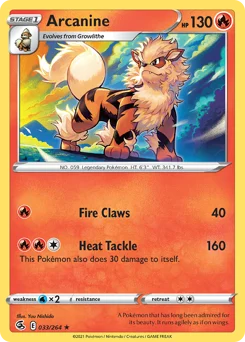 Arcanine Pokemon card from Fusion Strike, card number 33