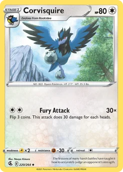 Corvisquire Pokemon card from Fusion Strike, card number 220