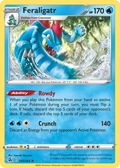 Feraligatr Pokemon card from Fusion Strike, card number 57