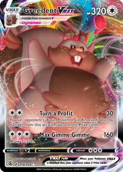 Greedent VMAX Pokemon card from Fusion Strike, card number 218