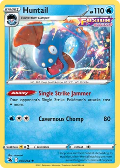 Huntail Pokemon card from Fusion Strike, card number 66