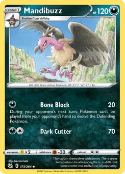 Mandibuzz Pokemon card from Fusion Strike, card number 173