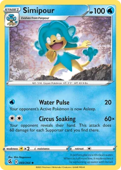Simipour Pokemon card from Fusion Strike, card number 69